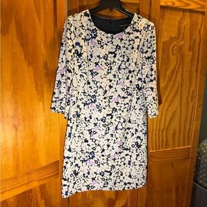 Banana Republic Floral Long Sleeve Dress - Black, White, Purple
